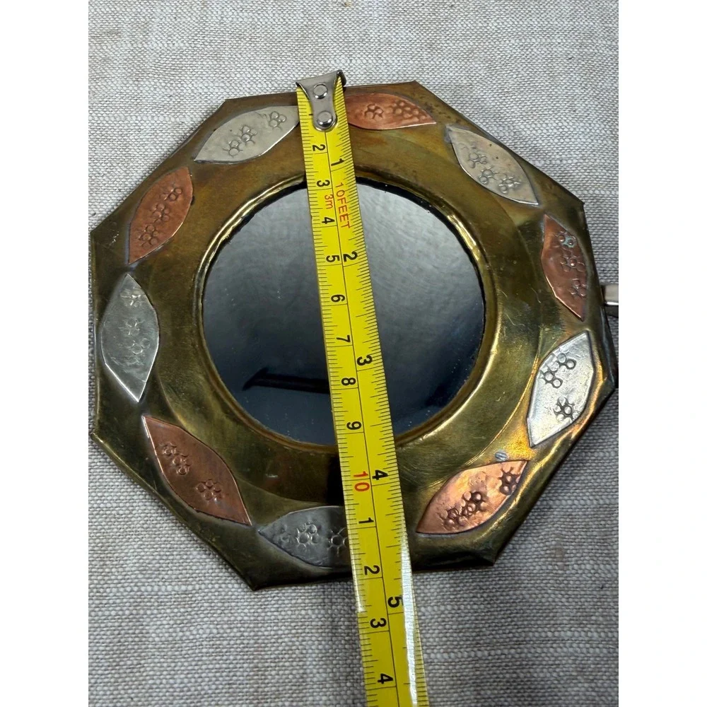 Mirror Set Good Vintage Moroccan Mixed Metal Brass Copper Arched Octagon Decor